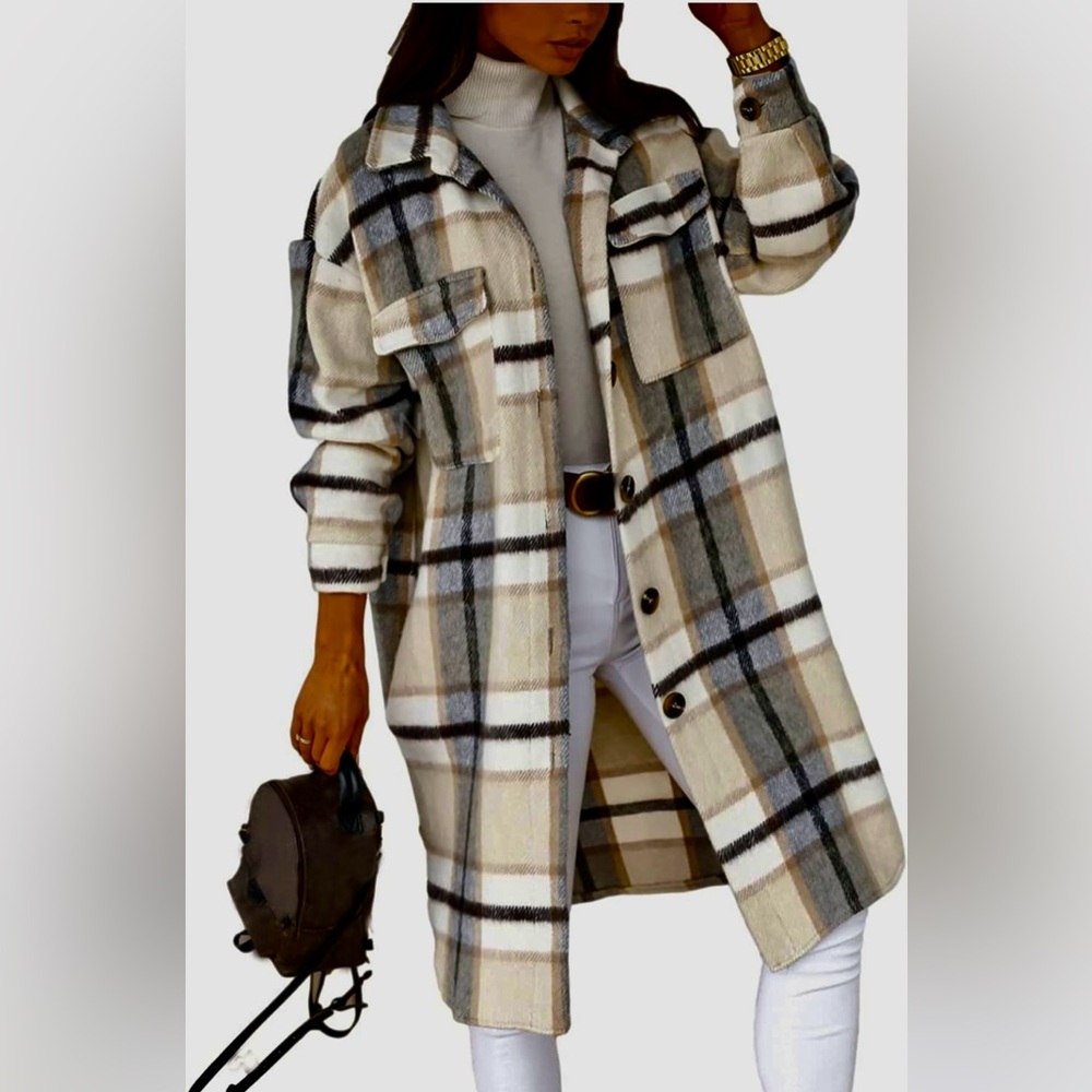 PUWEI Women's Long Flannel Plaid Shacket